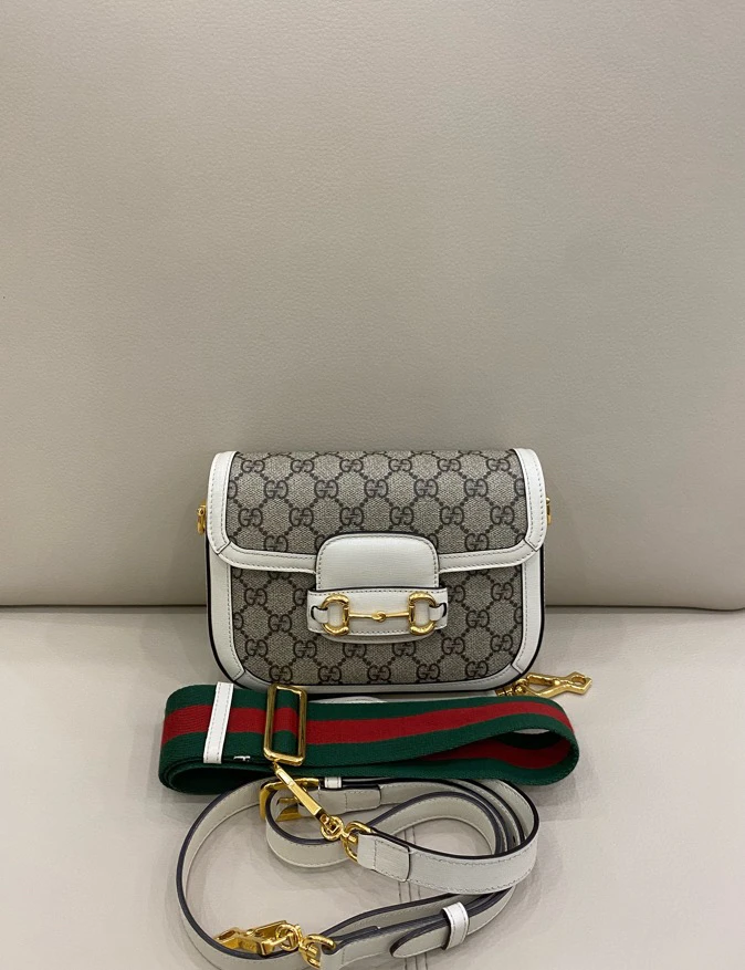 99新 GUCCI/古驰 Gucci 1955 小号 老花白边  两根肩带