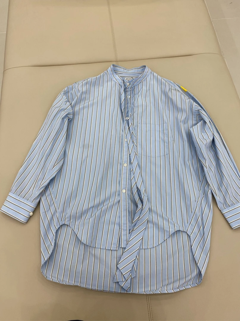 99新 Balenciaga/巴黎世家 系带条纹长袖衬衫裙中长款浅蓝色34码