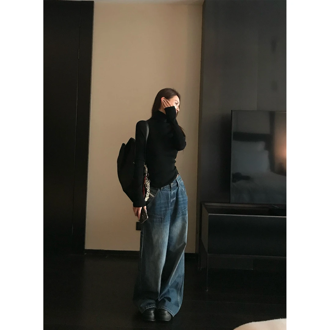 Skk Store【Dies*l家】新晋团宠 解构分割复古猫须阔腿直筒牛仔裤