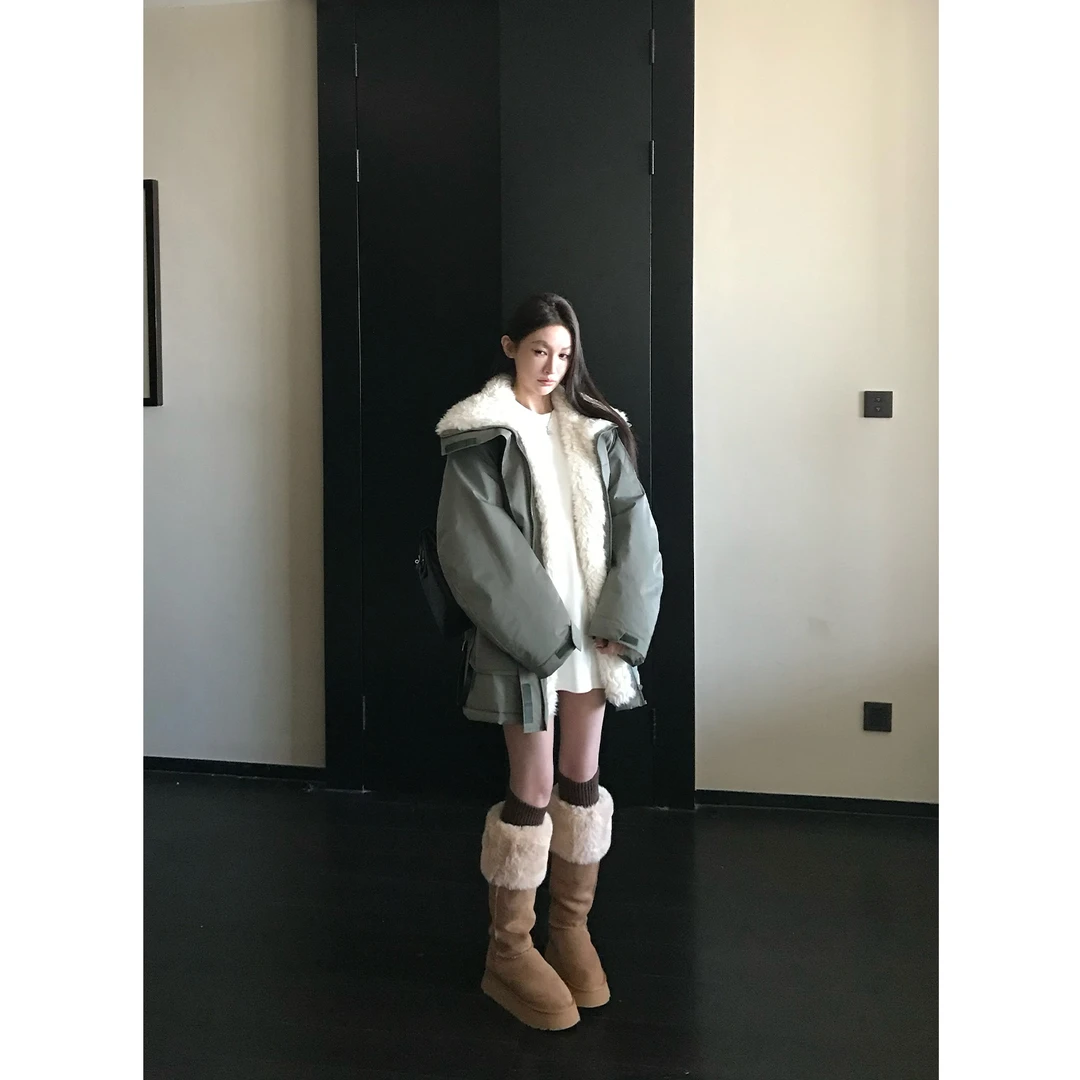 Skk Store 赵露思同款加厚内里毛绒拼接派克保暖冲锋衣外套