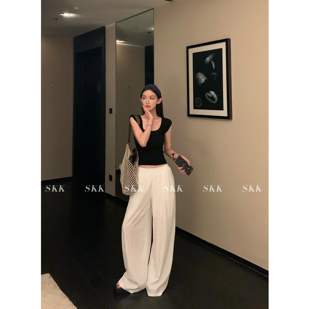 【青苍5折】Skk Store伪素颜t 美式方领短袖T恤女夏修身辣妹上衣