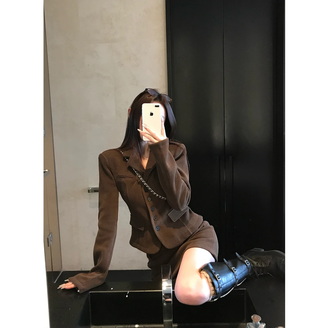 Skk Store 小香风套装时尚高级感加绒西装版外套气质辣妹短裙女