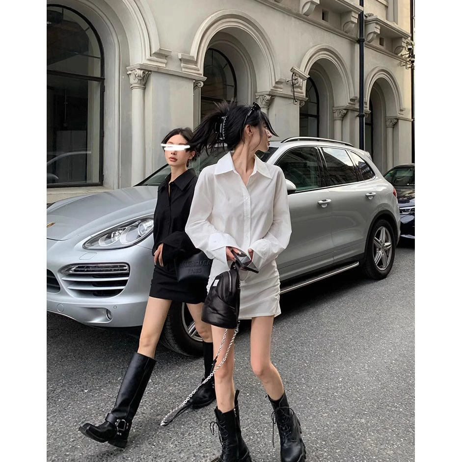 姐系女友 夏秋气质时髦长袖衬衫连衣裙女显瘦裙子