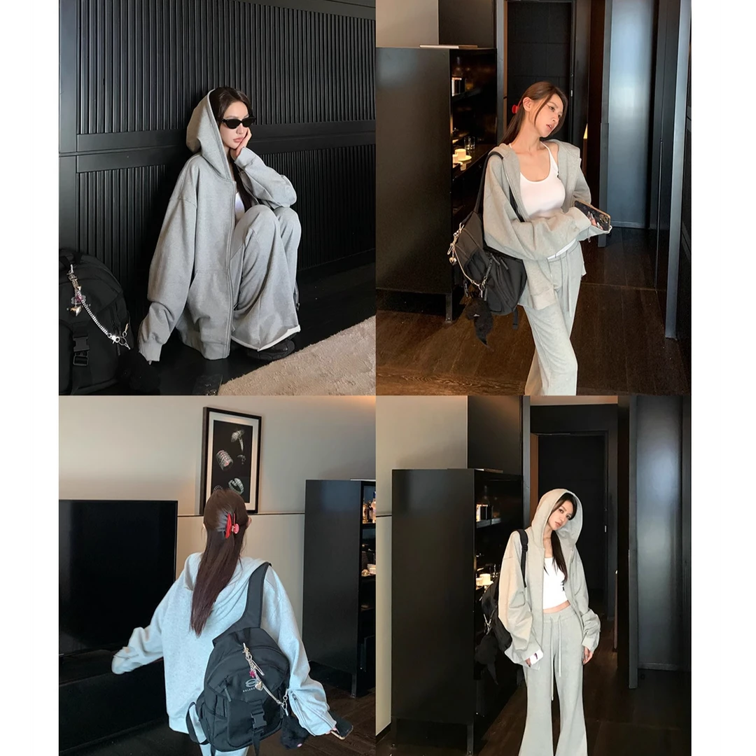 Skk Store懒人三部曲 美式运动卫衣外套短裙休闲裤套装秋