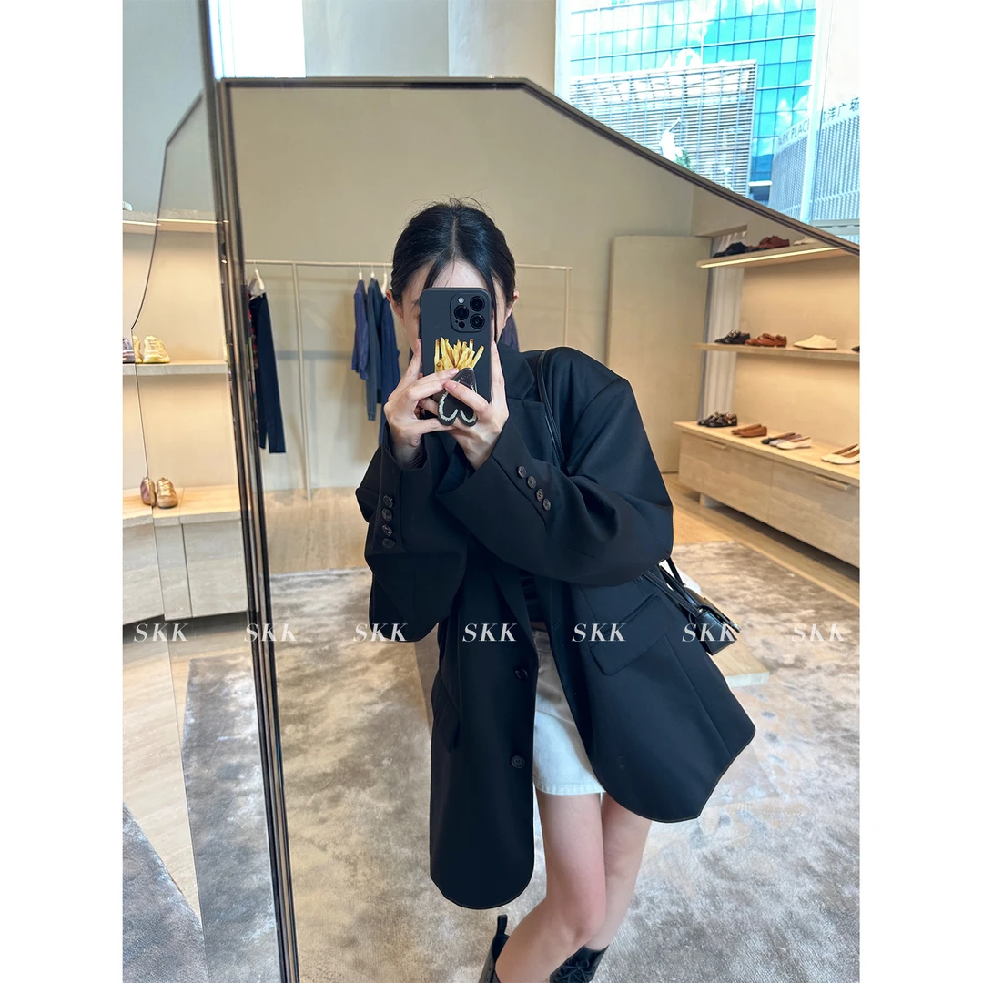 Skk Store柏林黑巧 时髦百搭高级感廓形黑色休闲西装外套