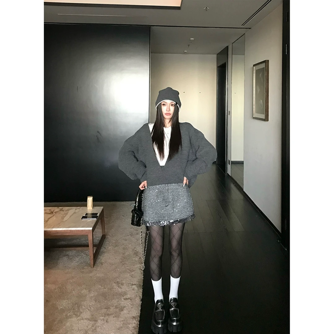 【青苍5折】 月光奏鸣 羊毛辣妹纯欲风亮片半身裙女A字包臀裙短裙