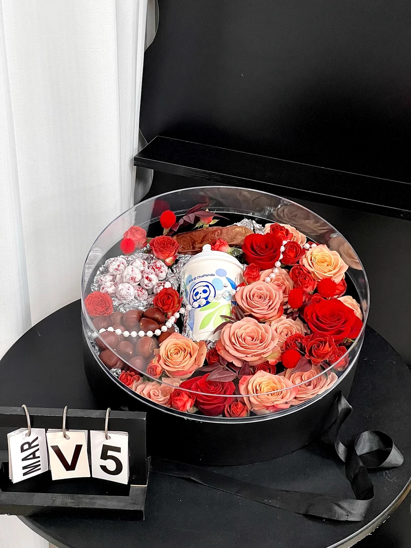 高档防水亚克力透明圆形礼盒鲜花水果伴手礼圣诞暖冬套花店