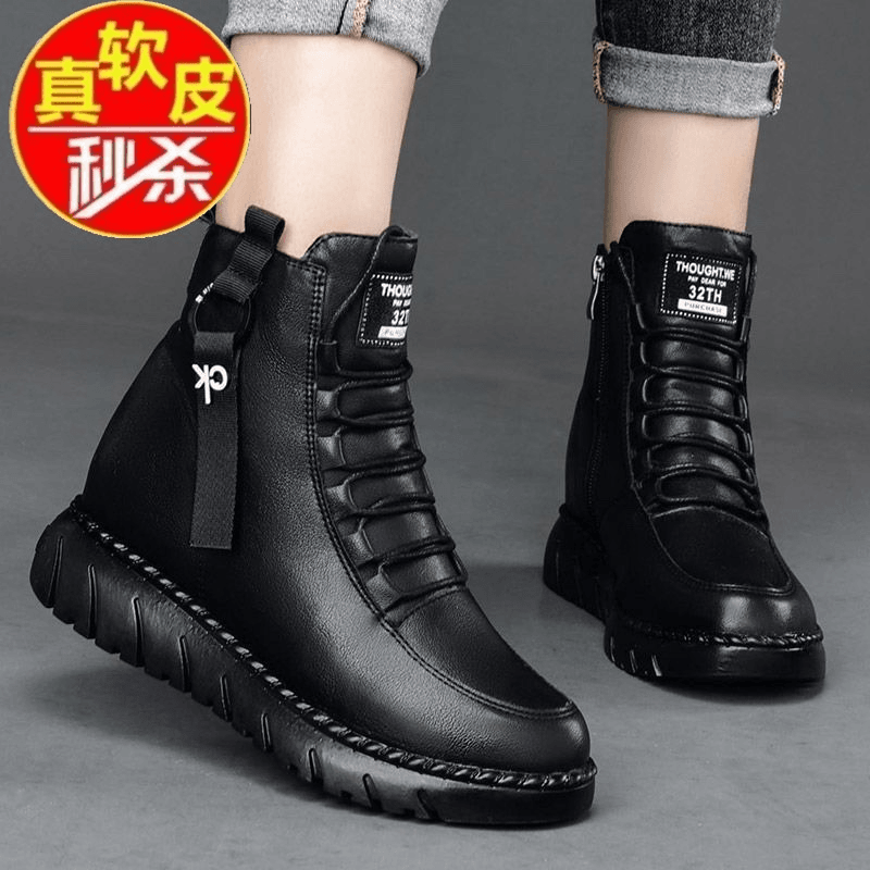品牌断码真软皮马丁靴2023冬季加绒保暖女靴圆头防滑平底棉靴短靴
