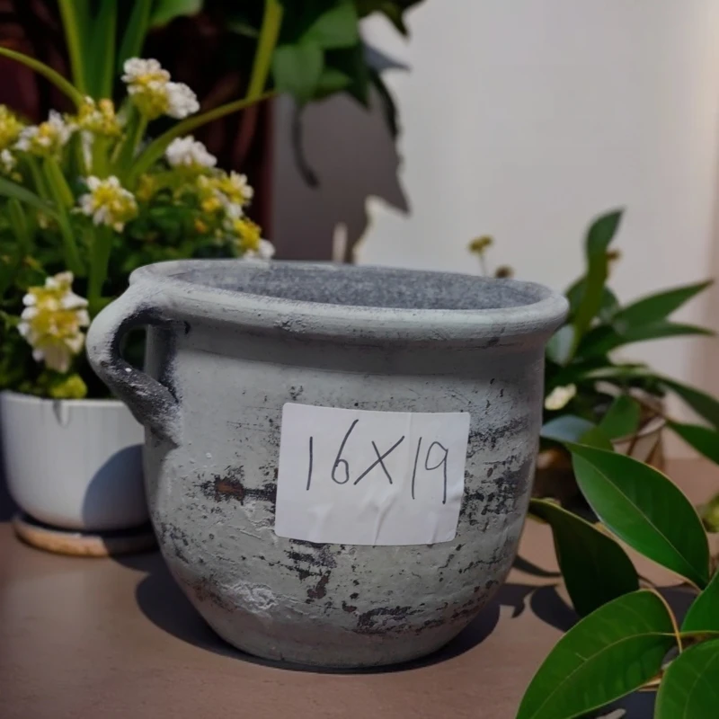 创意双耳手工做旧陶罐花瓶花盆（瑕疵）