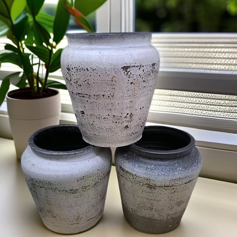 复古粗陶花瓶摆件中式客厅装饰插花干花水培花盆