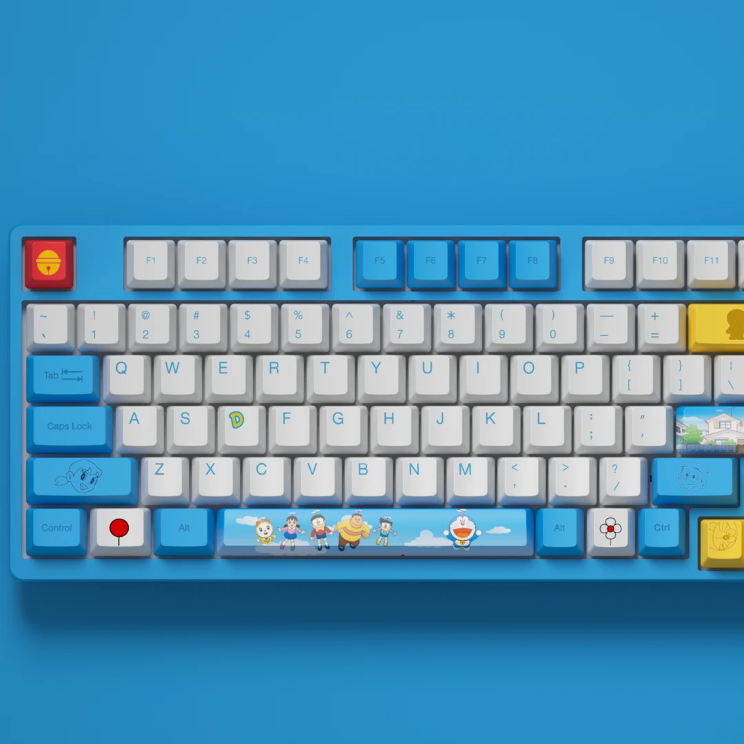 【七天无理由】3098哆啦A梦合作款蓝白有限机械键盘全键无冲