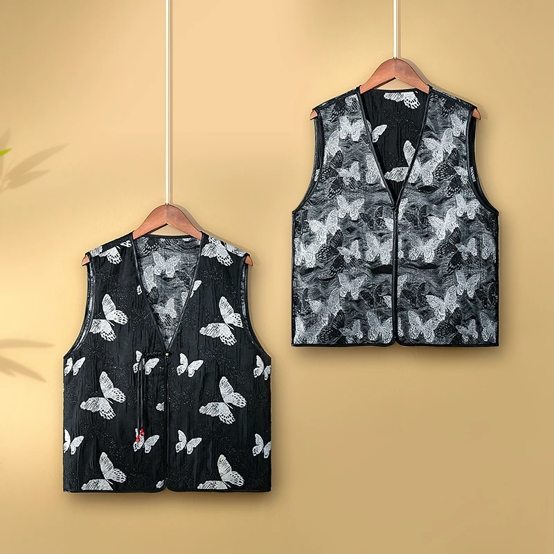 【蝶衣】双面双穿夏季国风上衣马甲新中式V领提花薄款马夹外套女装