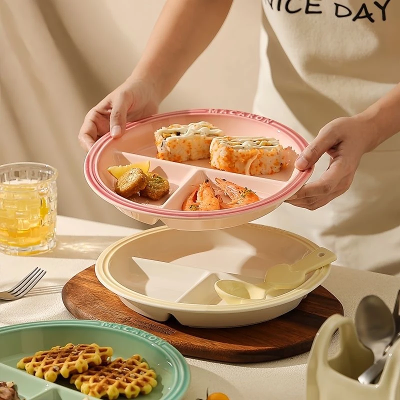 【索西家居】家用盘子陶瓷分格餐盘三格盘定量分隔盘早餐盘高颜值