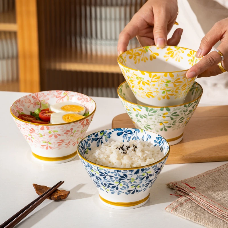 【索西家居】日式斗笠碗家用陶瓷高脚米饭碗面碗创意吃饭碗高颜值
