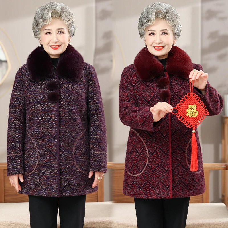 奶奶装时尚开衫加绒加厚中长款女装国风外套翻领外套