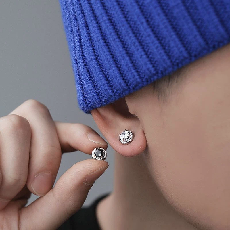 钛钢耳饰 无耳洞耳夹男嘻哈磁吸锆石耳钉可夹耳环单只男男士男生