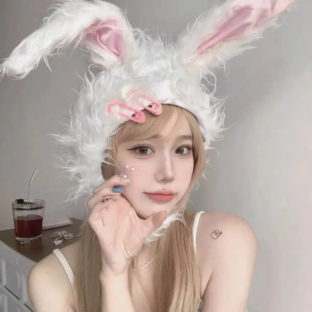 林小宅同款可爱毛绒兔子头套拍照道具ins少女心