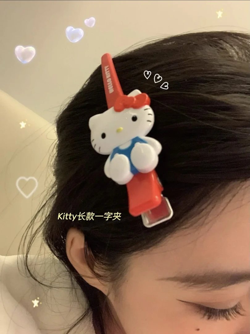 卡通可爱HelloKitty发夹少女心长款红色KT猫咪刘海夹侧边碎发夹子