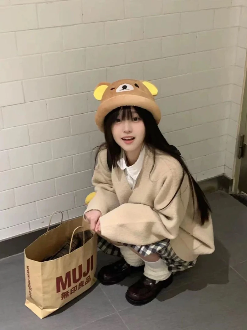 小歪同款秋冬季节日礼物轻松熊小棕熊熊毛绒大头渔夫帽拉拉熊帽子