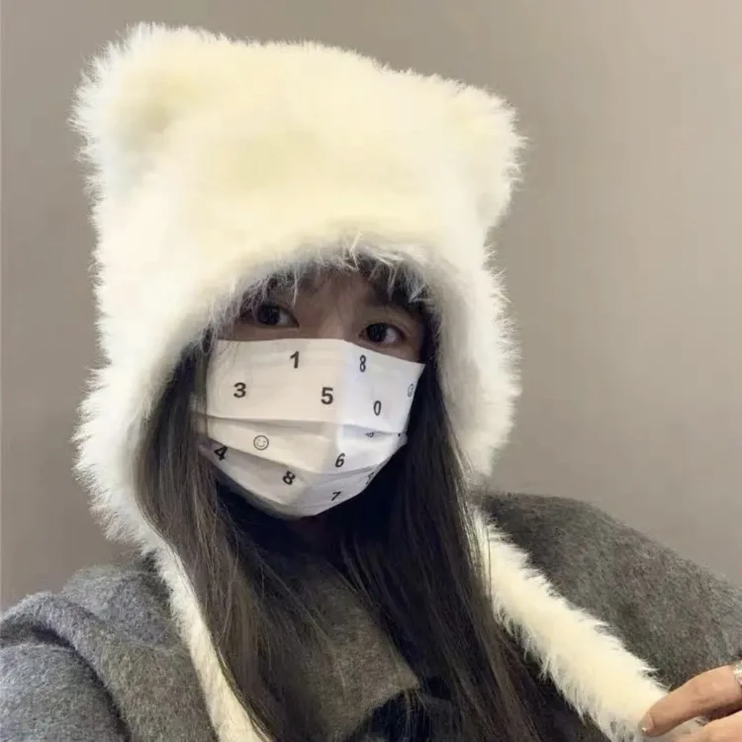 【小白熊】软糯针织毛毛百搭温柔秋冬新款护耳保暖帽子