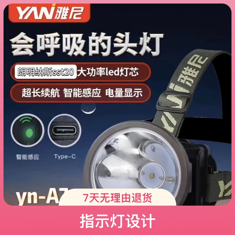 雅尼A7升级版头灯头戴式进口光源续航聚光大功率照明2025应急
