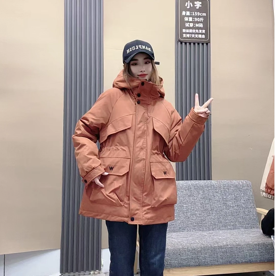 欧货加厚过冬冲锋衣派克服女2024年冬季新款宽松韩范抽腰连帽棉服