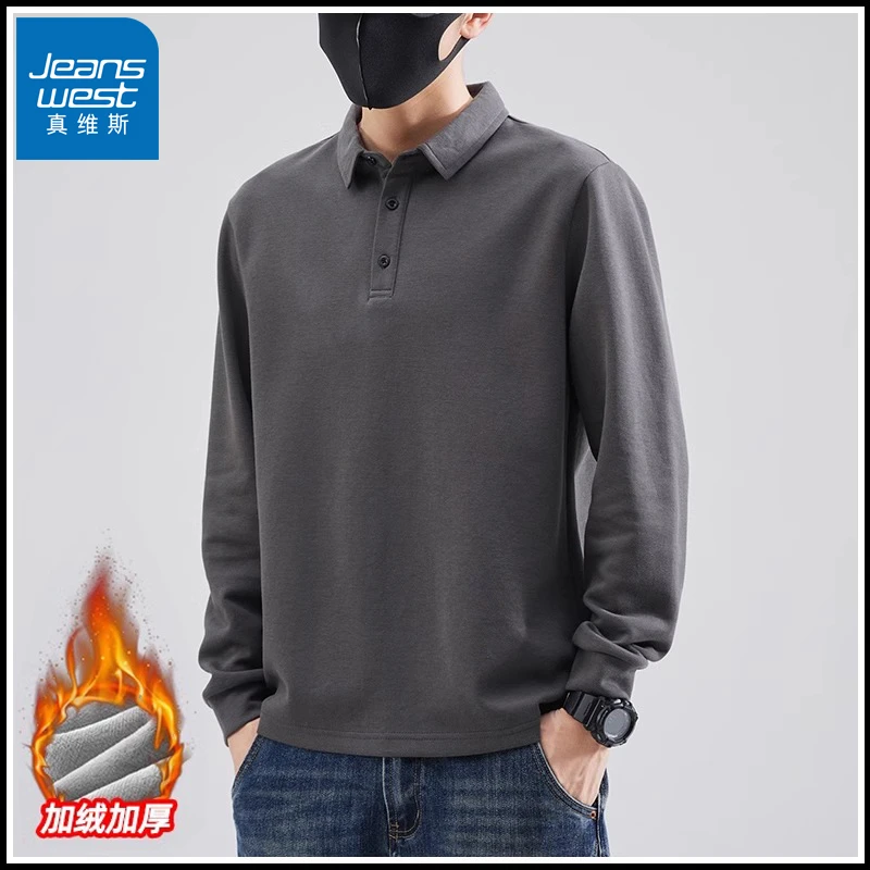 Jeanswest/真维斯男士保暖长袖秋冬季新款百搭POLO衫宽松百搭上衣