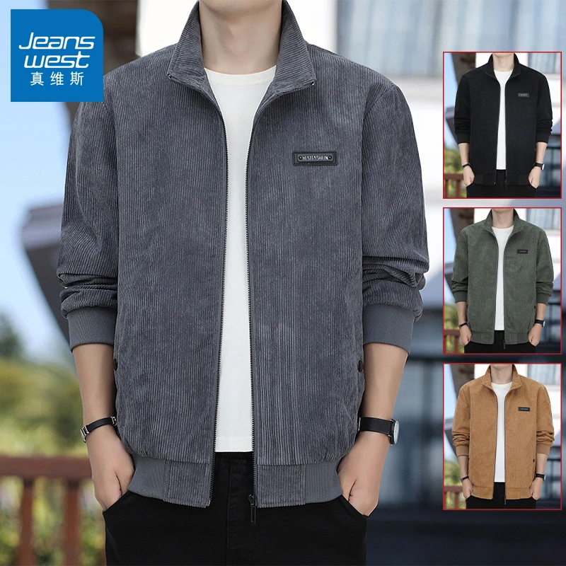 Jeanswest/真维斯春秋款男士外套时尚百搭休闲加绒厚款保暖夹克男