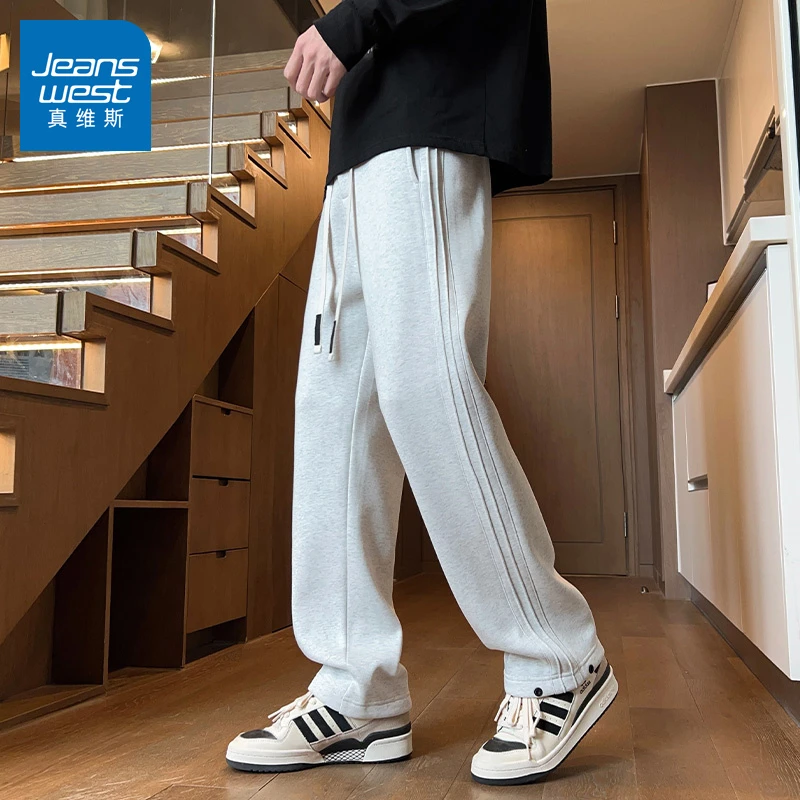 真维斯针织卫裤男款秋季宽松潮流美式运动百搭阔腿直筒休闲裤子男