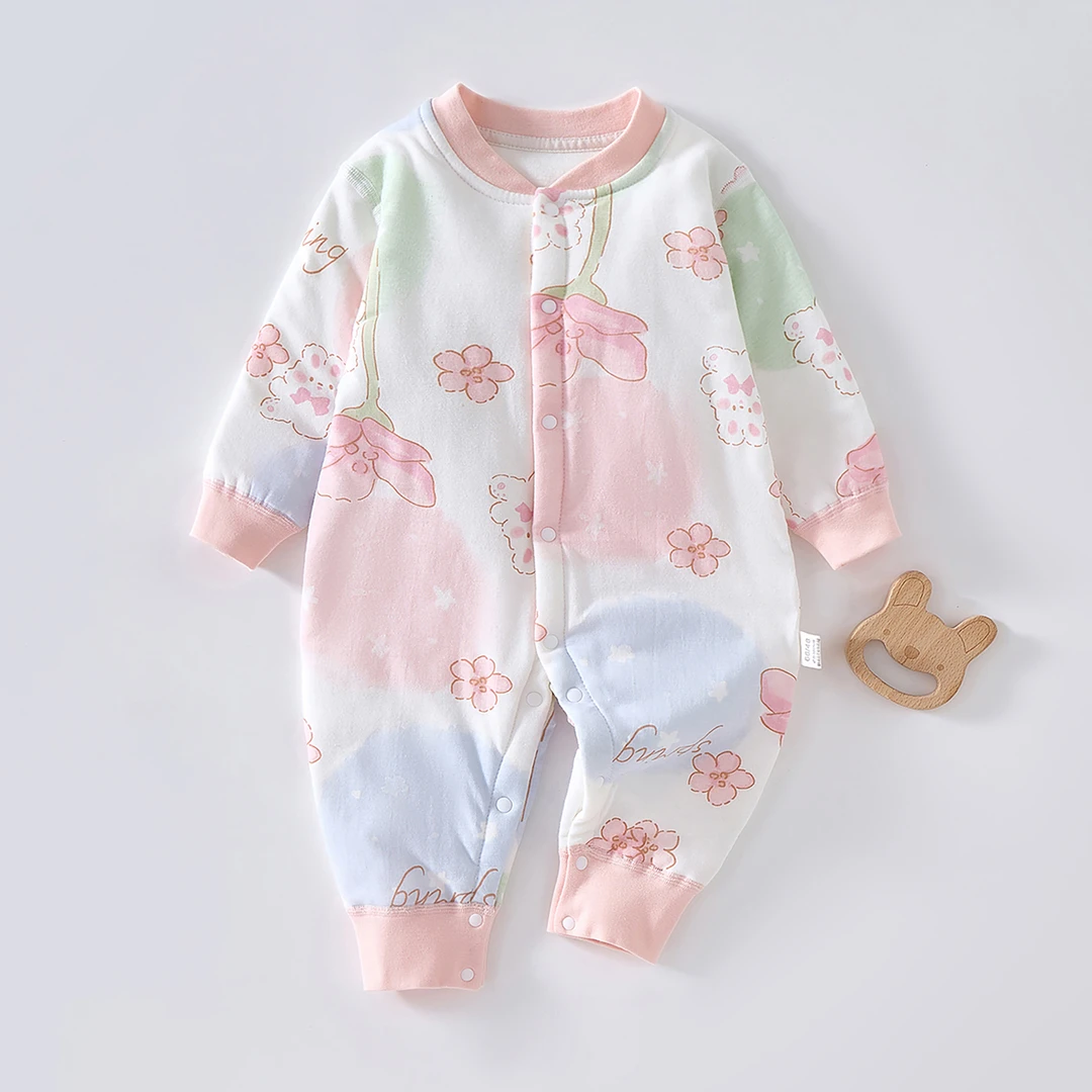 【夏小姐】婴儿连体衣秋冬纯棉新生儿无骨夹棉ins40g薄棉服宝宝哈衣