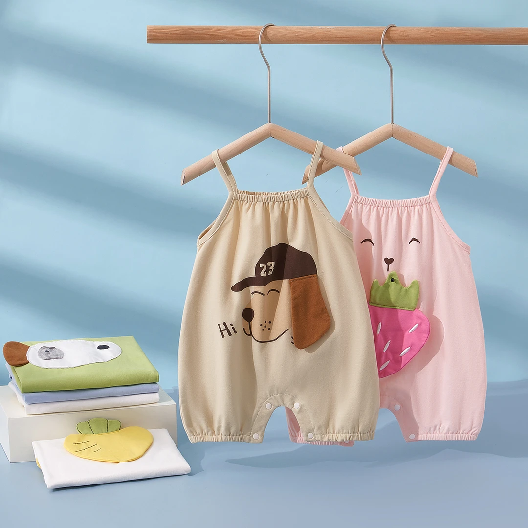 X新生吊带婴儿衣服夏季薄款婴儿连体衣宝宝哈衣无骨短爬服纯棉