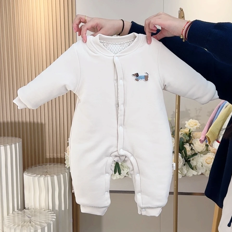 新生婴儿衣服秋冬装夹棉温感加厚保暖哈衣出生幼儿宝宝外出哈衣