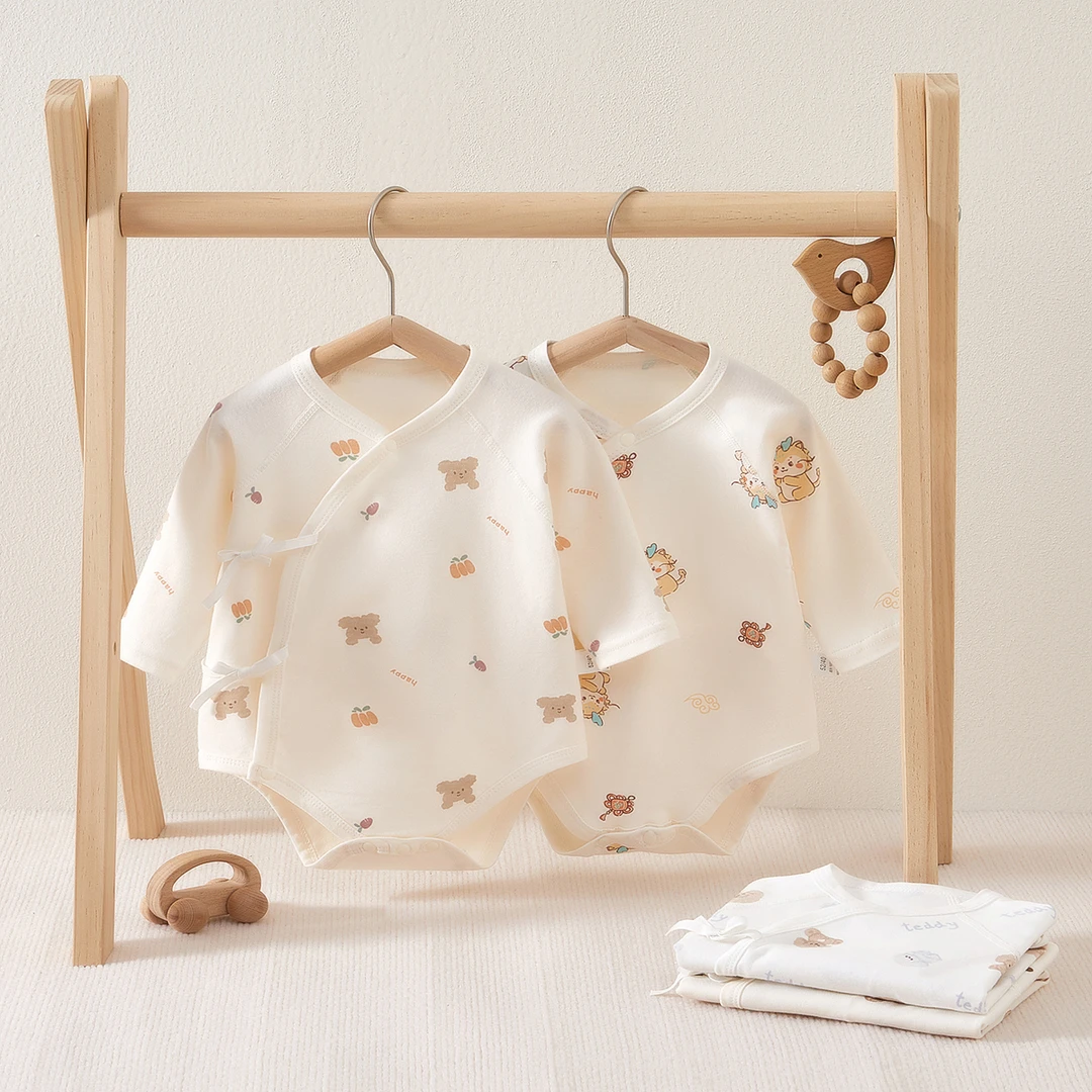 婴儿儿衣服夹棉宝宝纯棉长袖无骨A类秋冬季新生儿包屁衣无骨睡袋