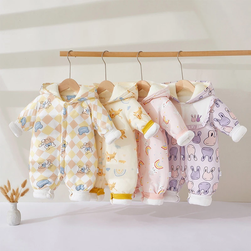 【乐儿妈】婴儿衣服秋冬款保暖连体衣幼儿夹棉加厚婴儿满月外出棉衣