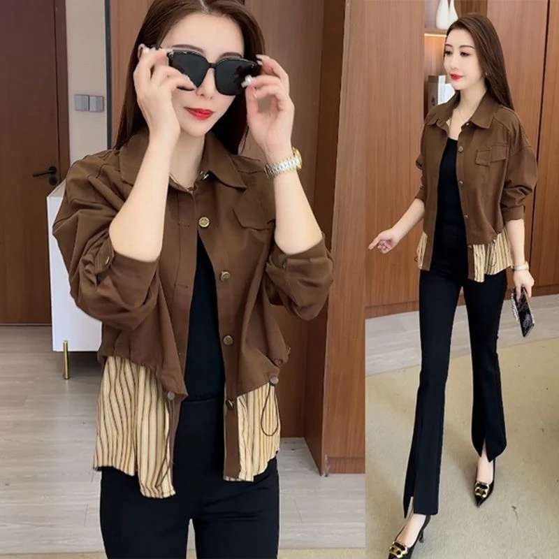 设计感假两件拼接牛仔短外套女2025秋季新款超好看时尚减龄夹克衫