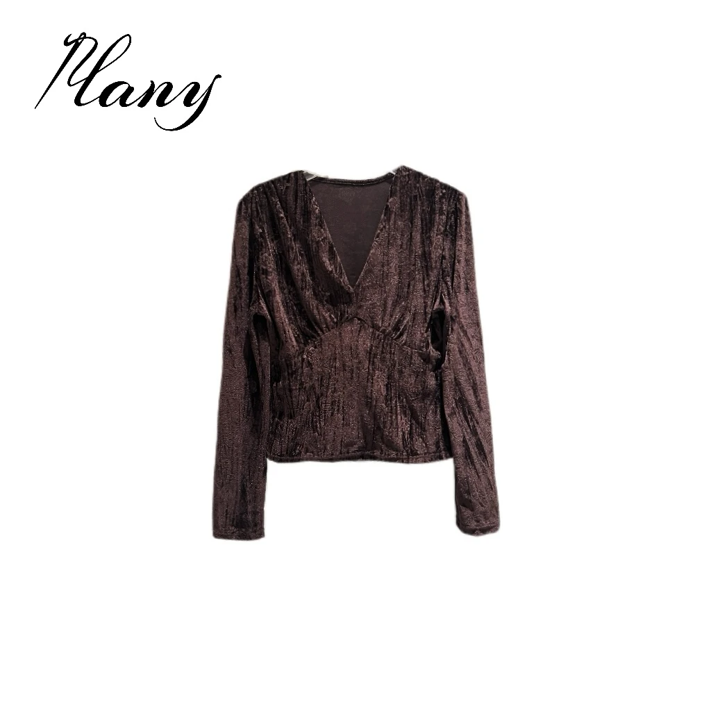 2025欧货V领轻奢打底衫女纹理之美软解构金丝绒定位压花轻盈上衣