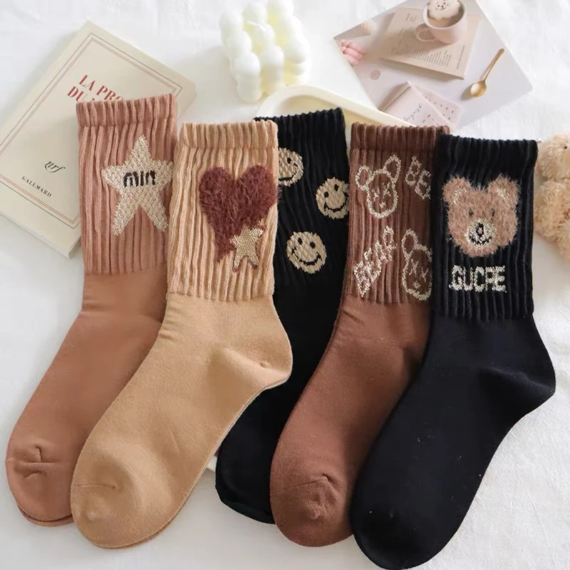 女欧货泡泡网红百搭立体植绒爱心潮流秋冬可爱中筒直筒堆堆长袜子