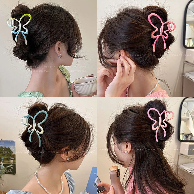 新款多巴胺渐变色抓夹气质时尚少女心发夹后脑勺超大号鲨鱼夹