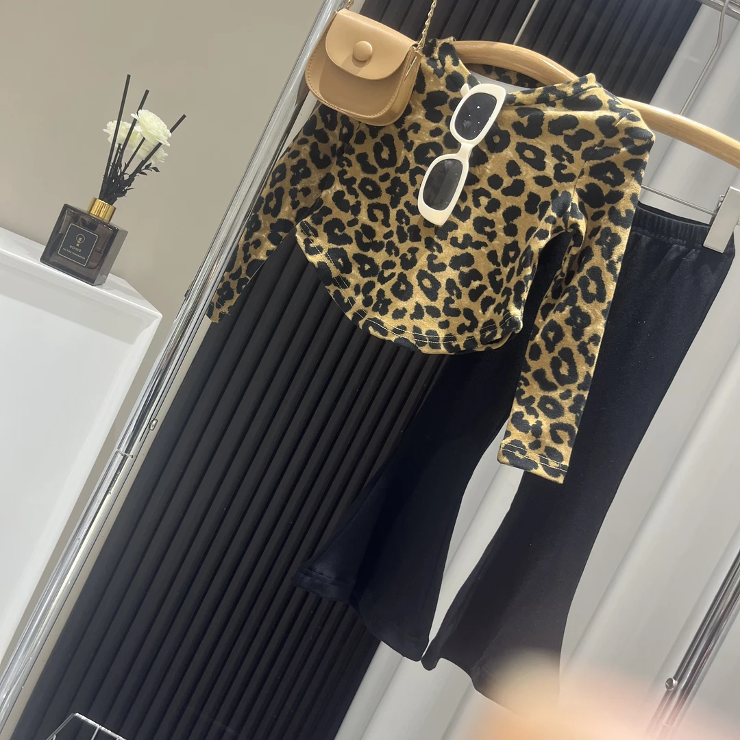 【4】萌娃穿搭小众设计新款高定辣妹修身豹纹套装