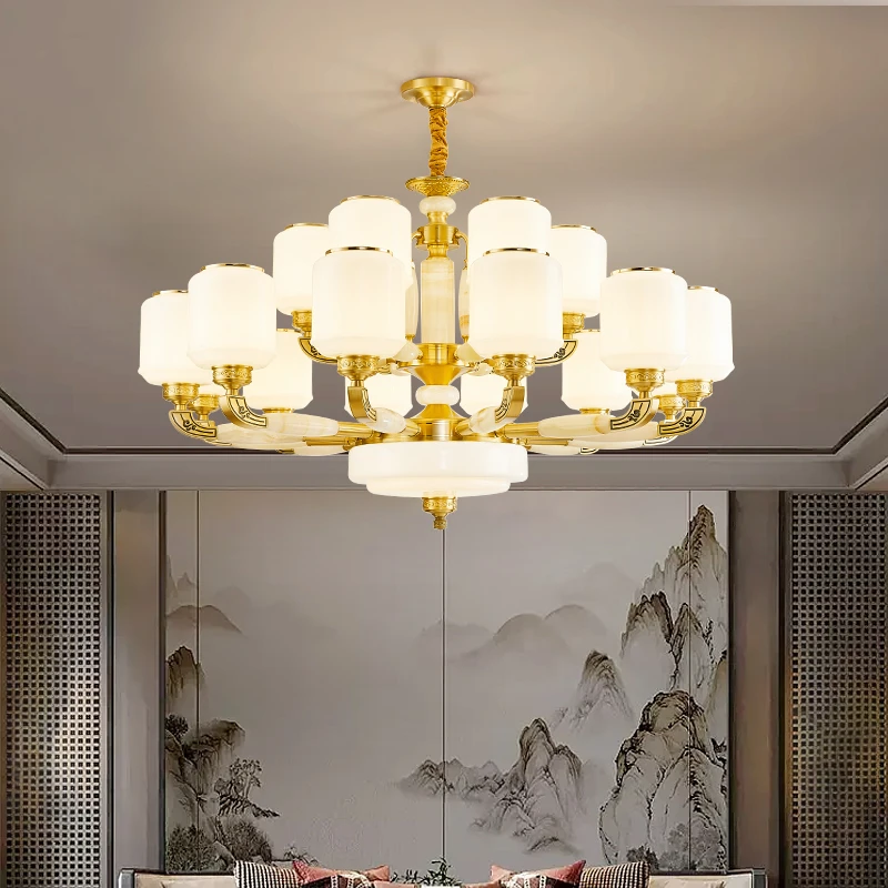 全铜新中式吊灯客厅灯2023年新款高端大气中国风天然餐厅灯具