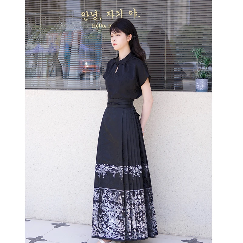 汉服日常【鹿神螺钿织银马面裙】小个子国风汉服女爆款2023新款