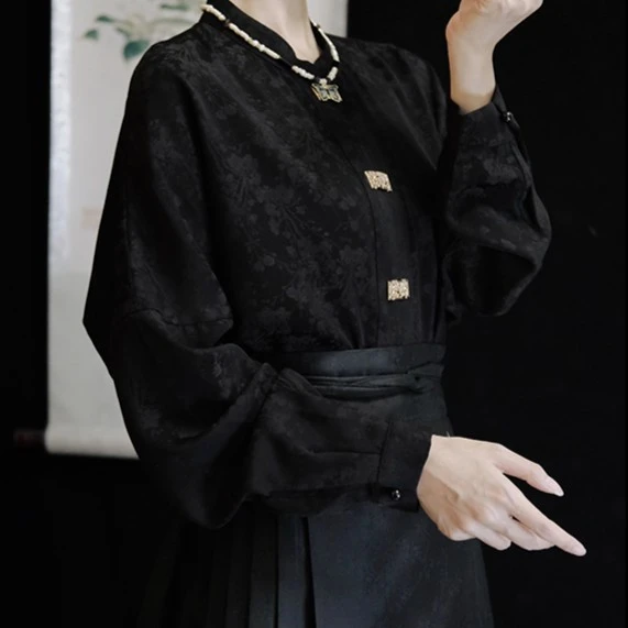 汉服日常【千里江山衬衣】暗纹提花对襟衬衫汉服女日常