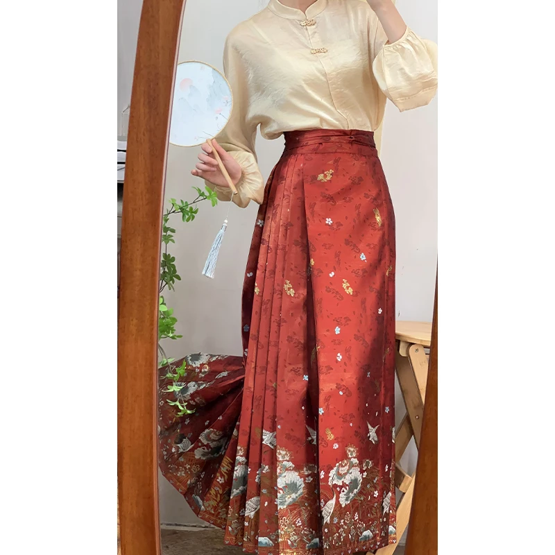 醉雨朵【芦池小景】仿妆花明制高端红色马面裙小个子套装2024新款