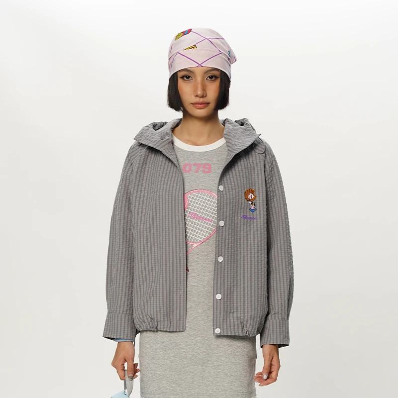 TIPSEVEN 原创设计夏日运动奥林劈叉系列棒球小狗条纹连帽外套新