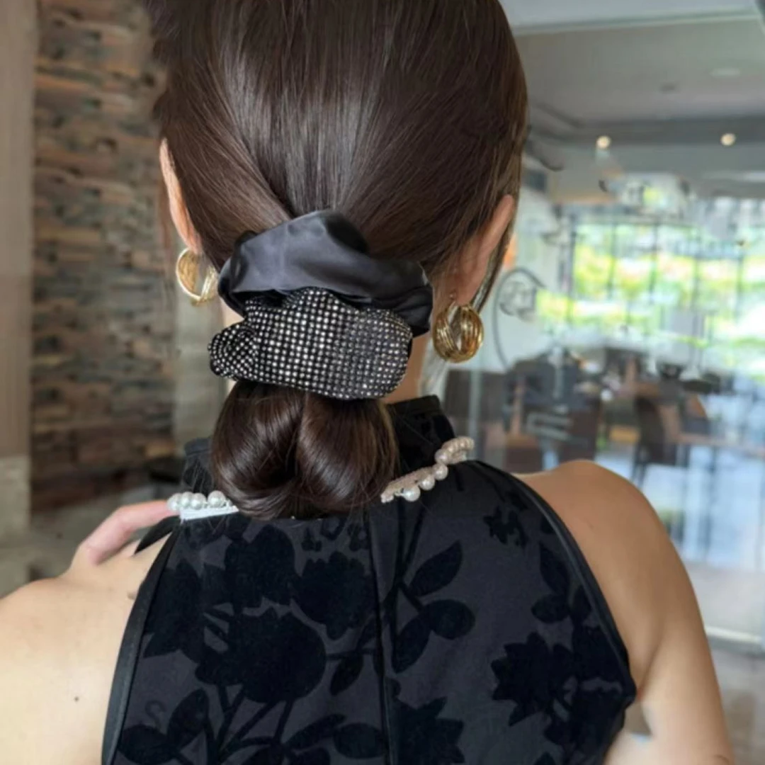 气质水钻加肥加大大肠发圈韩系发绳女新款扎发皮筋丸子头绳发饰