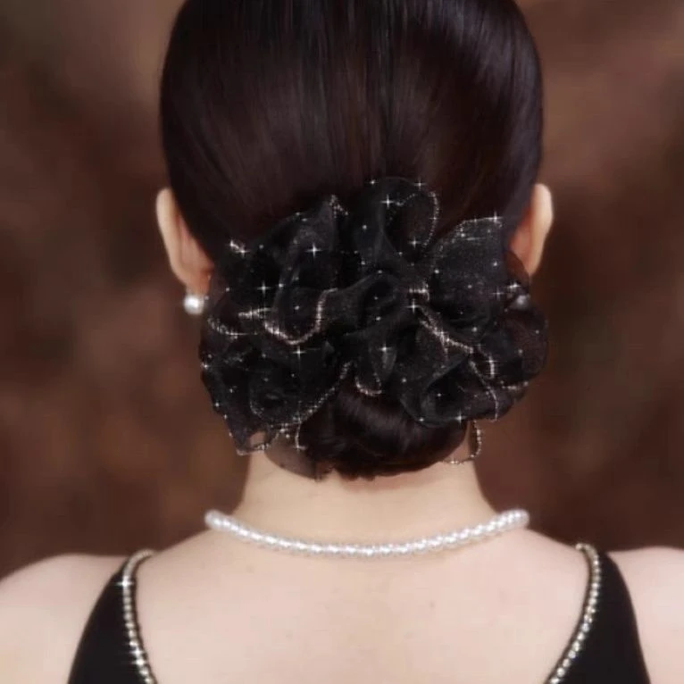 蝴蝶结气质满天星发饰欧根纱大肠发圈高级感发绳盘发过年头饰女童