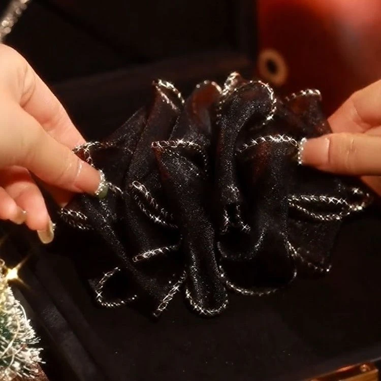 2024爆款洋气黑色蓬松发绳女新款花苞头绳高弹力大肠发圈皮筋头饰