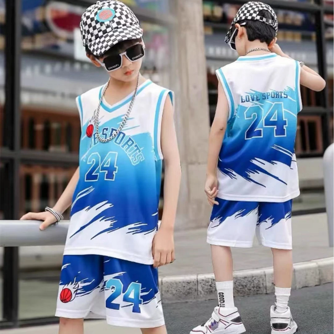 男童夏季套装2024新款篮球服背心运动套装059