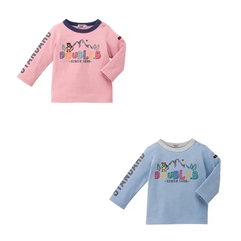 MIKIHOUSEDB小黑熊登山长袖男女宝T恤圆领印花童装