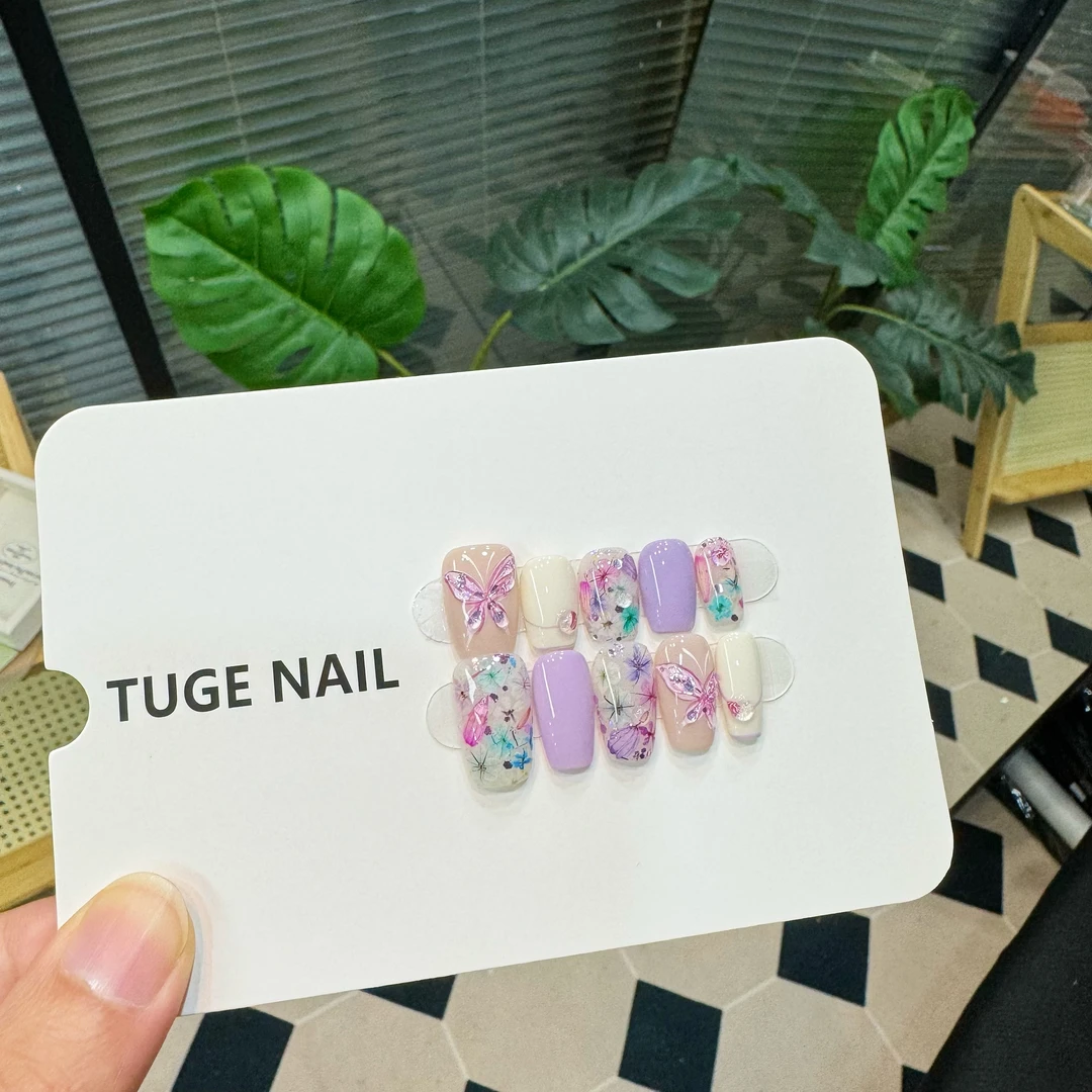 TugeNail "莫奈花园”夏日干花美甲清透立体水彩手绘穿戴甲kk